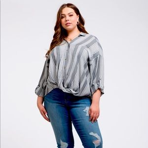 Grey Front Twist Button up top